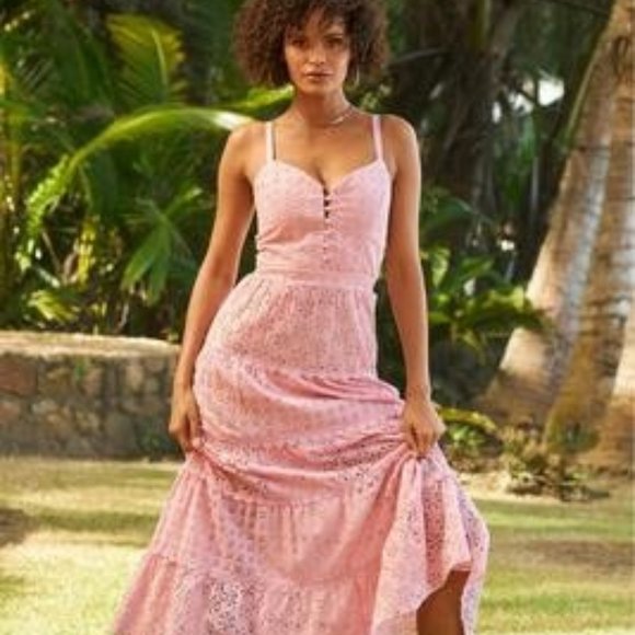 COVERED BUTTON TIERED EYELET MIDI - Picture 1 of 1